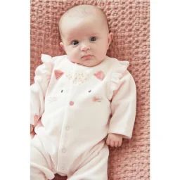 Pyjama 1 pièce en velours broderie léoparde rose