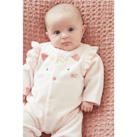 Pyjama 1 pièce en velours broderie léoparde rose