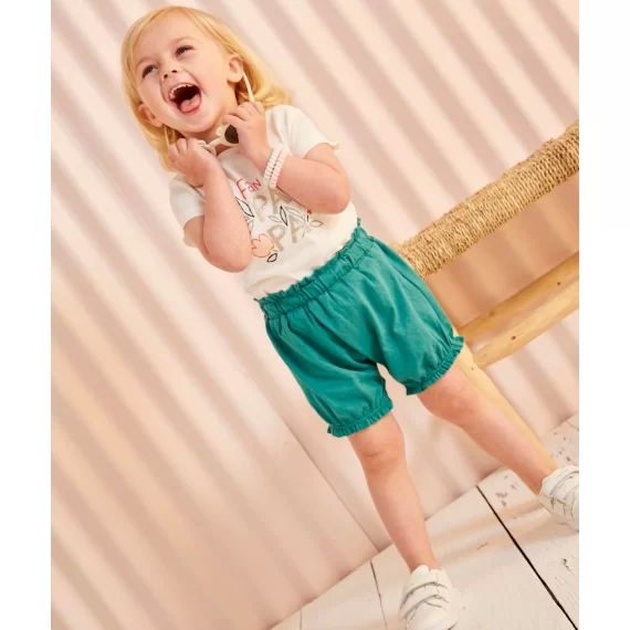Short bébé fille en coton bio vert canard –  – Soldes