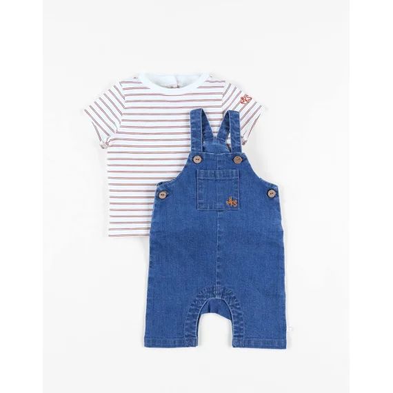 Set Salopette Denim + T-shirt Bleu
