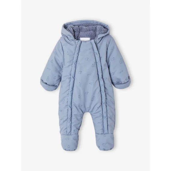 Combi-pilote imprimée ours bébé doublée sherpa ouverture double-zip bleu