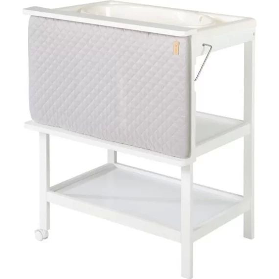 ROBA Table à Langer avec Baignoire Intégrée Blanche Baby Pool et Matelas à Langer Imperméable Gris – Plan à Langer Pivotable blanc