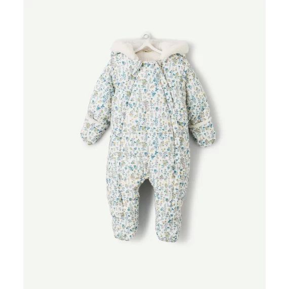 Combi-pilote bébé en rembourrage recyclé imprimé fleuri avec capuche