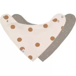 Lot de 2 bavoirs bandanas en coton bio taupe et blanc cassé