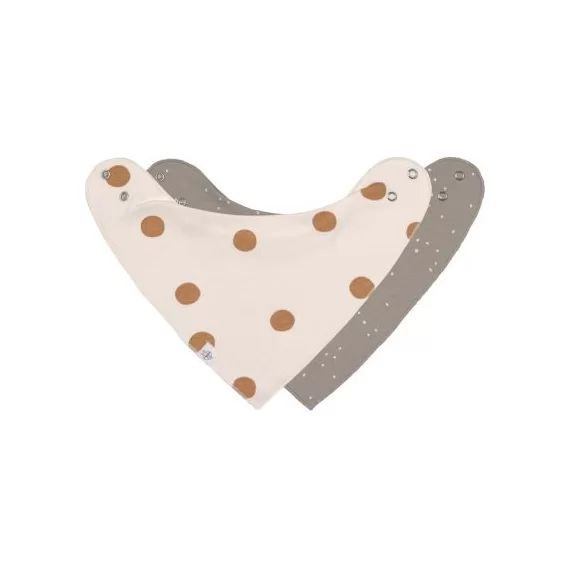 Lot de 2 bavoirs bandanas en coton bio taupe et blanc cassé