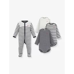 Lot de 1 pyjama bébé et 3 bodies rayures PETIT BATEAU blanc imprimé