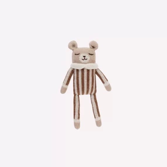 Doudou ourson combinaison à rayures noisette