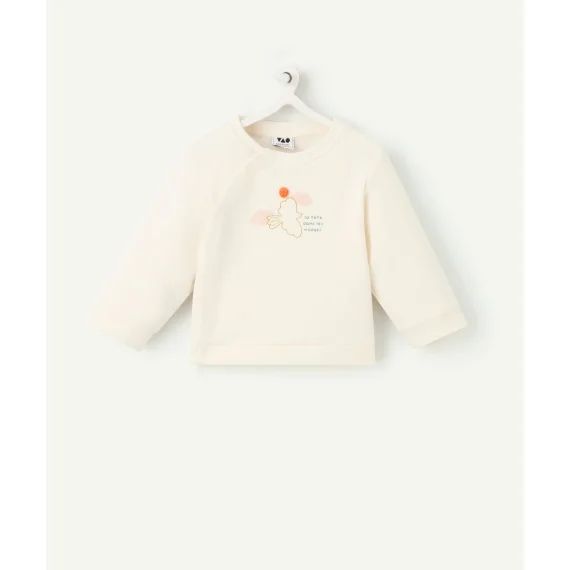 Sweat manches longues bébé fille en coton bio écru motif petit oiseau