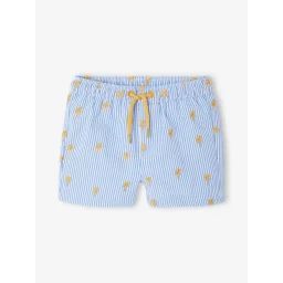 Short de bain imprimé bébé garçon rayé bleu ciel/blanc