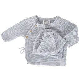 Coffret de naissance brassière, bonnet et chaussons gris (0-1 mois)