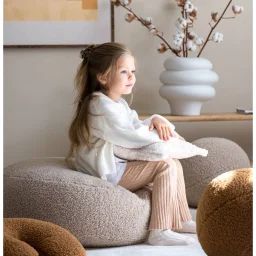 Pouf Enfant Rond Bouclette Ottoman Biscuit