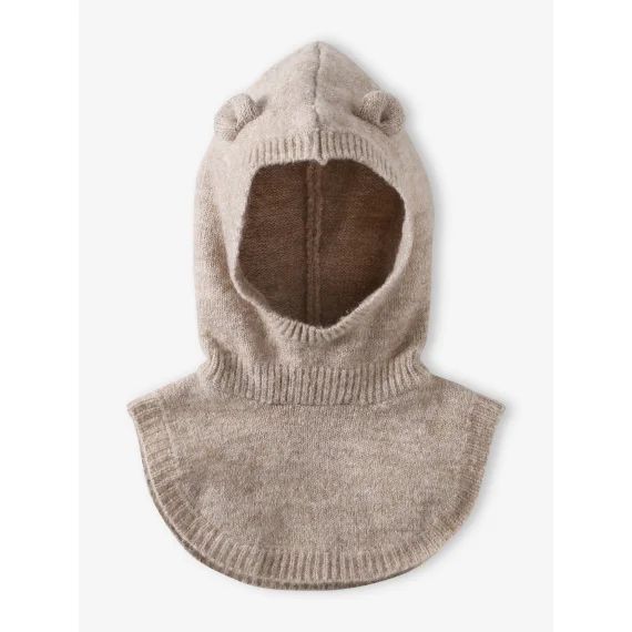 Cagoule avec plastron bébé fille en maille beige chiné
