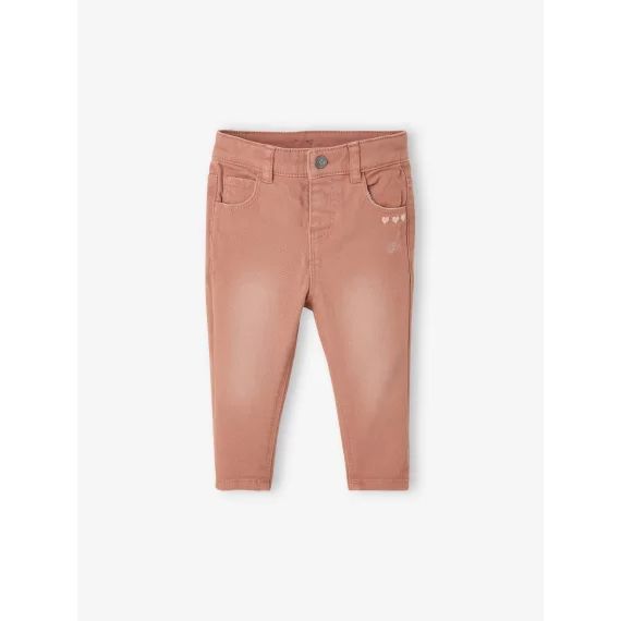 Slim brodé bébé en coton stretch brique