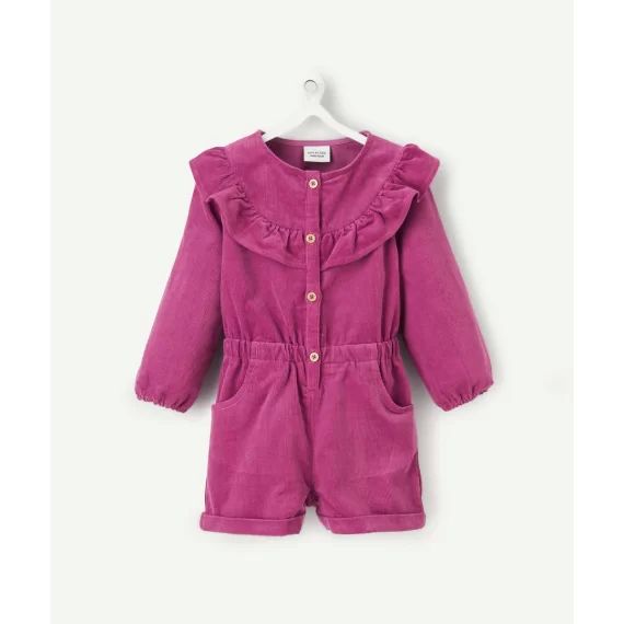 Combishort bébé fille en velours côtelé violet avec volants