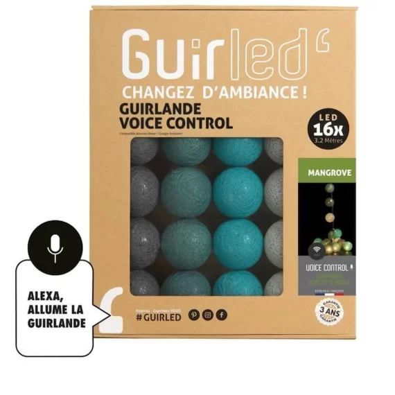 Guirlande lumineuse wifi boules coton LED USB – Commande Vocale – Maison connectée – Amazon Alexa & Google Assistant –  16 boules 1, marron