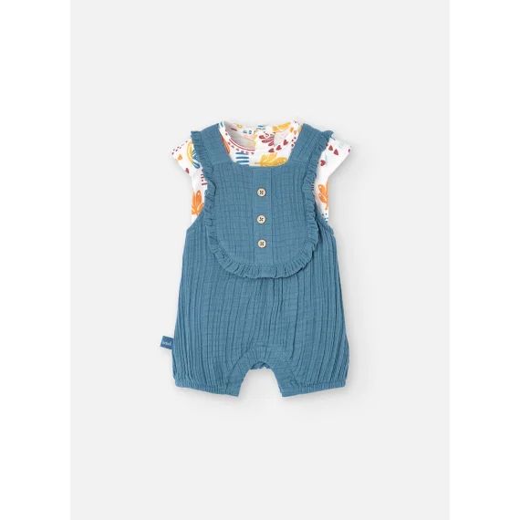 Ensemble T-shirt À Manches Courtes Et Salopette Avec Volants Vert