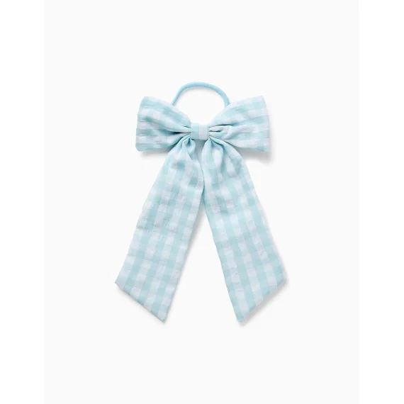 Élastique À Cheveux Avec Nœud Vichy Long Bleu Clair