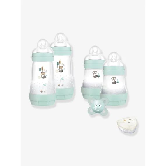 Coffret naissance biberons + sucette + boîte doseuse MAM aqua