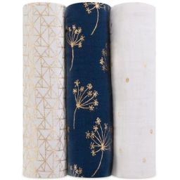 Lot de 3 maxi langes métalliques Gold deco (120 x 120 cm)