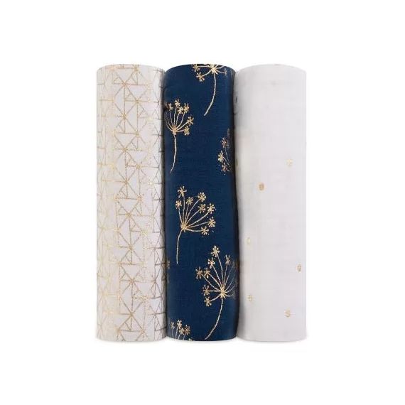 Lot de 3 maxi langes métalliques Gold deco (120 x 120 cm)
