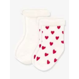 Lot de 2 paires de chaussettes bébé en tricot PETIT BATEAU blanc imprimé