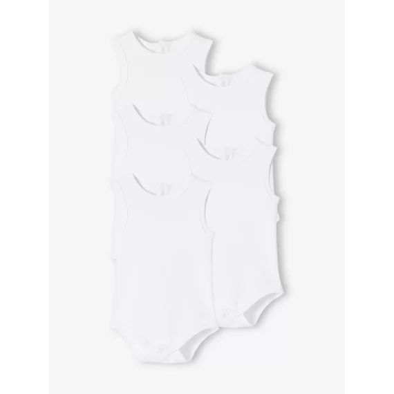 Lot de 5 bodies débardeur bébé en interlock BASICS lot blanc