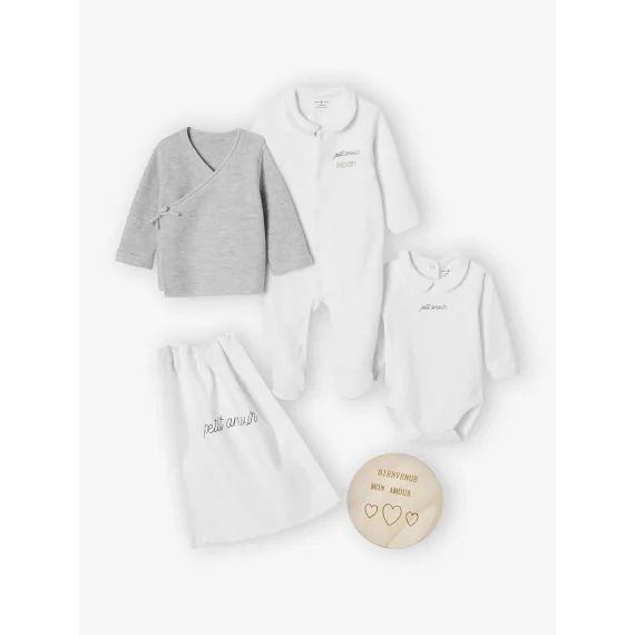 Kit naissance personnalisable : brassière, body, pyjama, cartelette de bienvenue et pochon ENVIE DE FRAISE blanc