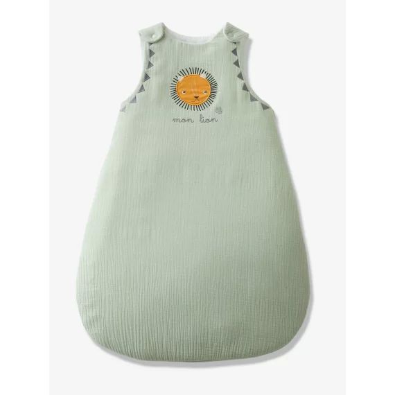 Gigoteuse sans manches en gaze de coton MON PETIT LION vert