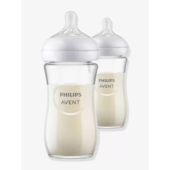 Lot de 2 biberons verre 240 ml Philips AVENT Natural Response transparent