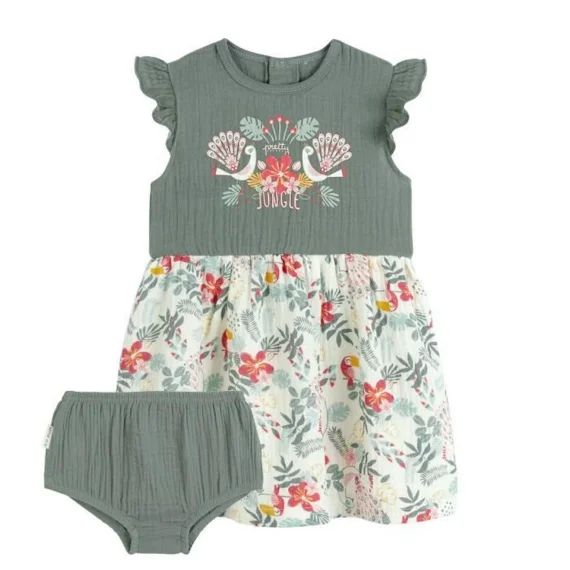 Robe Bébé Fille Et Culotte En Gaze De Coton Pretty Jungle Vert