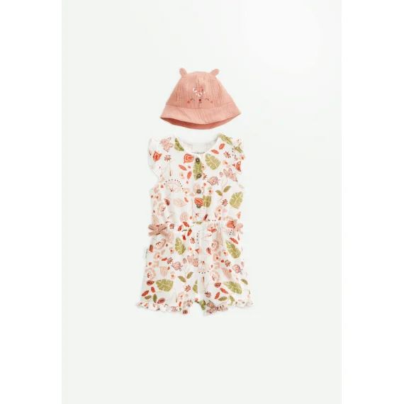Combishort Bébé + Chapeau En Gaze De Coton Mindanao Rose