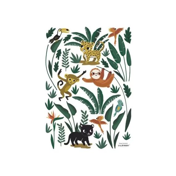 Stickers Jungle night animaux de la jungle (29,7 x 42 cm)