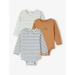 Lot de 3 bodies naissance en maille côtelée et interlock bleu