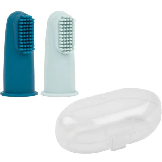 Lot de 2 brosses à dents à doigt bleu + étui de protection