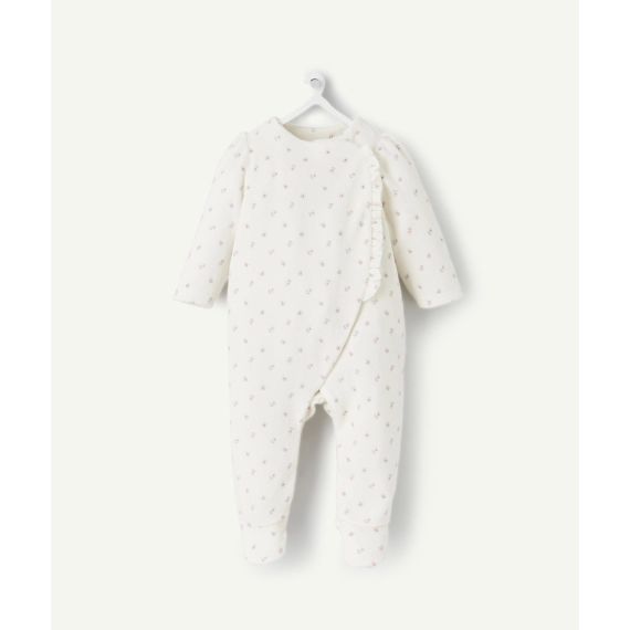 Dors bien en velours et fibres recyclées blanc avec fleurs –  – Soldes