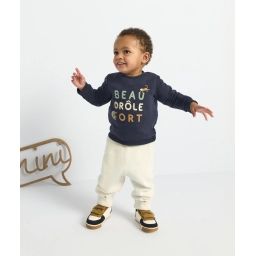 Sweat bébé garçon en fibres recyclées bleu avec messages –  – Soldes