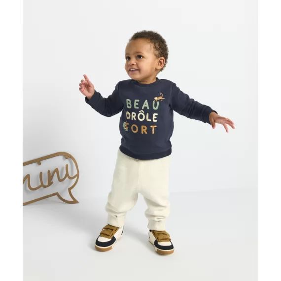 Sweat bébé garçon en fibres recyclées bleu avec messages –  – Soldes