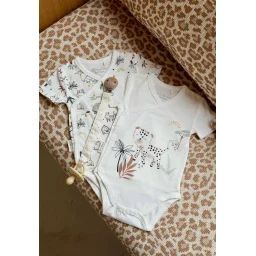 Lot De 2 Bodies Bébé Manches Courtes Ouverture Croisée Yao Ecru