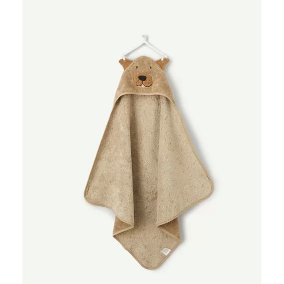 Cape de bain beige chien en coton bio bébé –  – Soldes