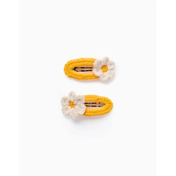 Pack 2 Pinces À Cheveux Avec Fleurs Au Crochet Jaune