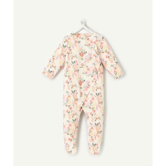 Dors bien bébé fille en coton bio blanc imprimé à fleurs
