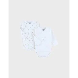 Lot De 2 Bodies Croisés En Coton Motif Floral Blanc