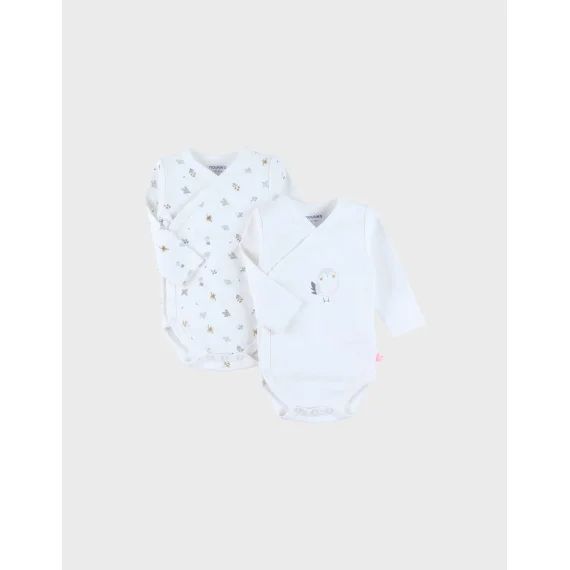 Lot De 2 Bodies Croisés En Coton Motif Floral Blanc
