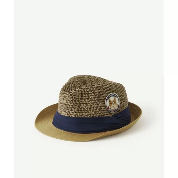 Chapeau de paille avec bande de tissu bleu marine bébé garçon –  – Soldes