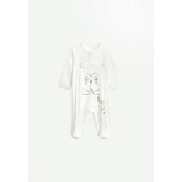 Pyjama Bébé En Velours Ouverture Pont Baby Panda Ecru