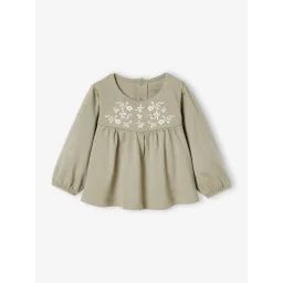 T-shirt blouse brodé fleurs bébé vert d’eau