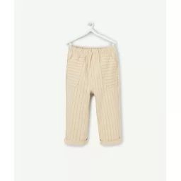 Pantalon droit bébé garçon en coton bio beige à rayures –  – Soldes