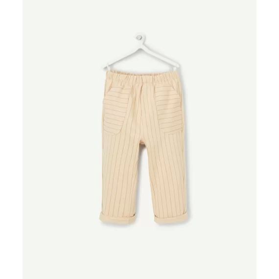 Pantalon droit bébé garçon en coton bio beige à rayures –  – Soldes