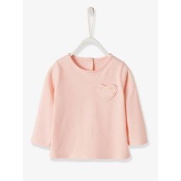 T-shirt bébé fille poche coeur et fraises BASICS rose pâle