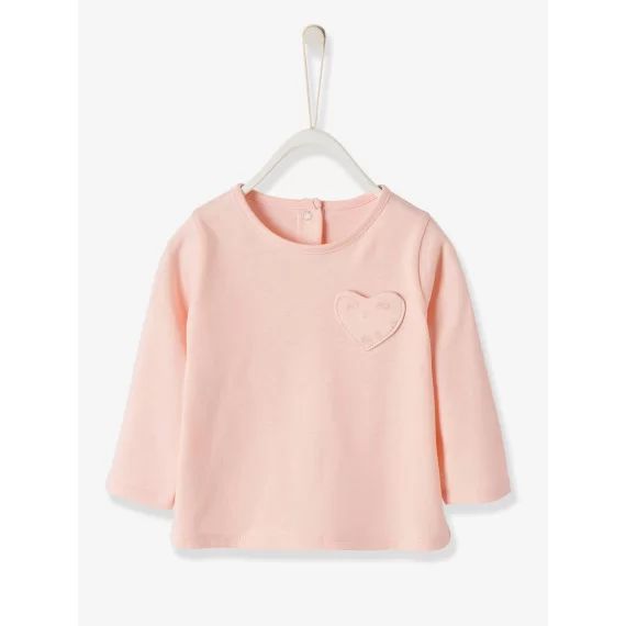 T-shirt bébé fille poche coeur et fraises BASICS rose pâle
